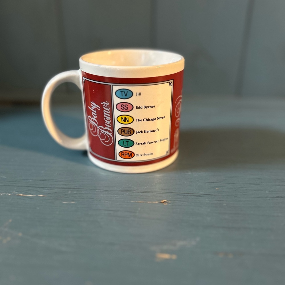 Trivial Pursuit Board Game Vintage 1993 Coffee Mug-Baby Boomer (Maroon)